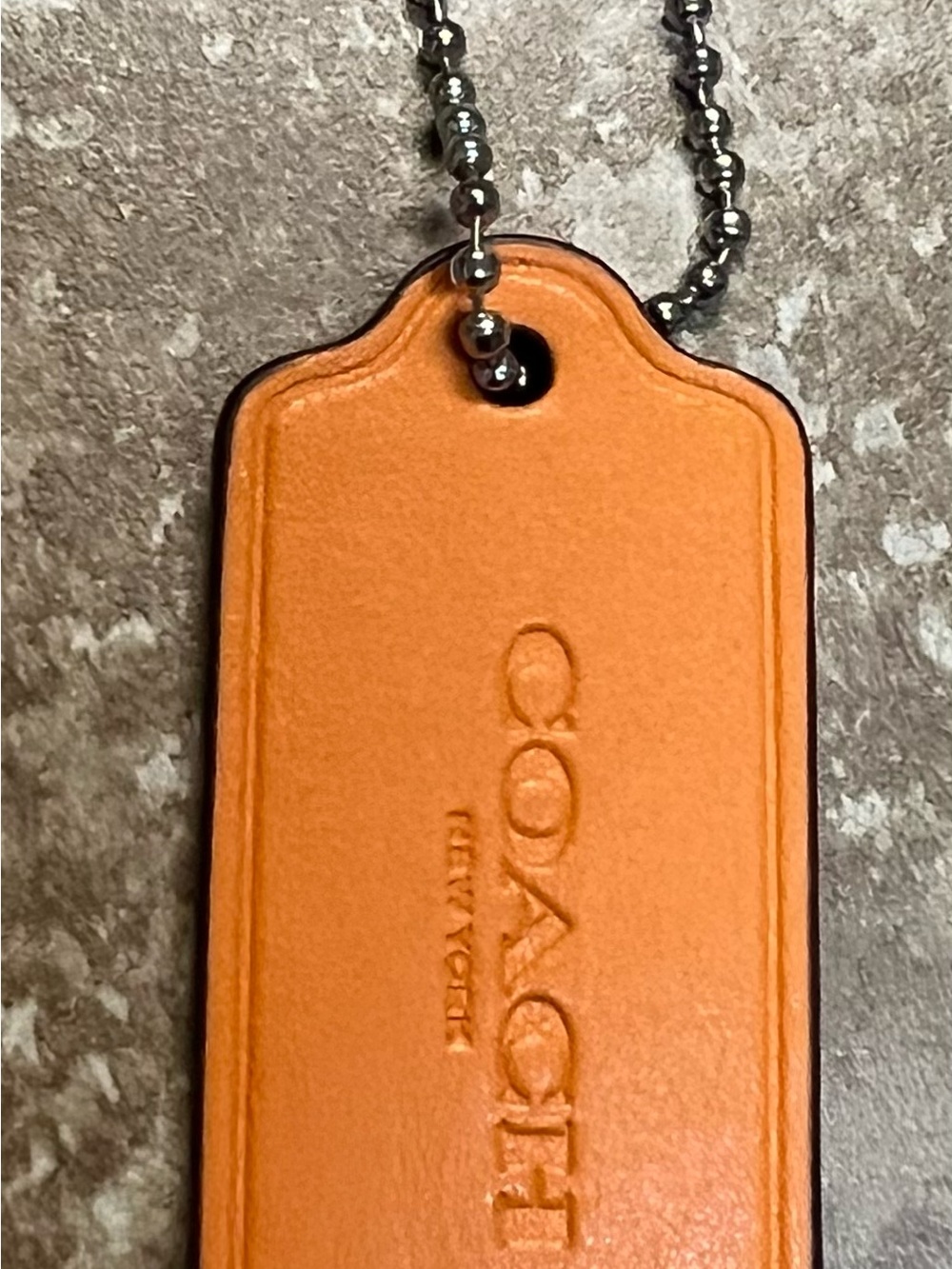 Coach Orange Leather Tag Keychain with Bead Chain